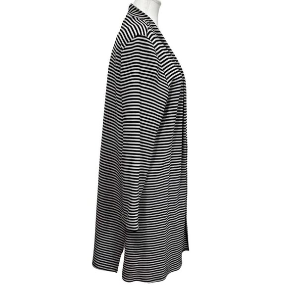 J JILL BLACK WEAREVER WHITE STRIPED STRETCH KNIT LONG CARDIGAN - L - Picture 2 of 10